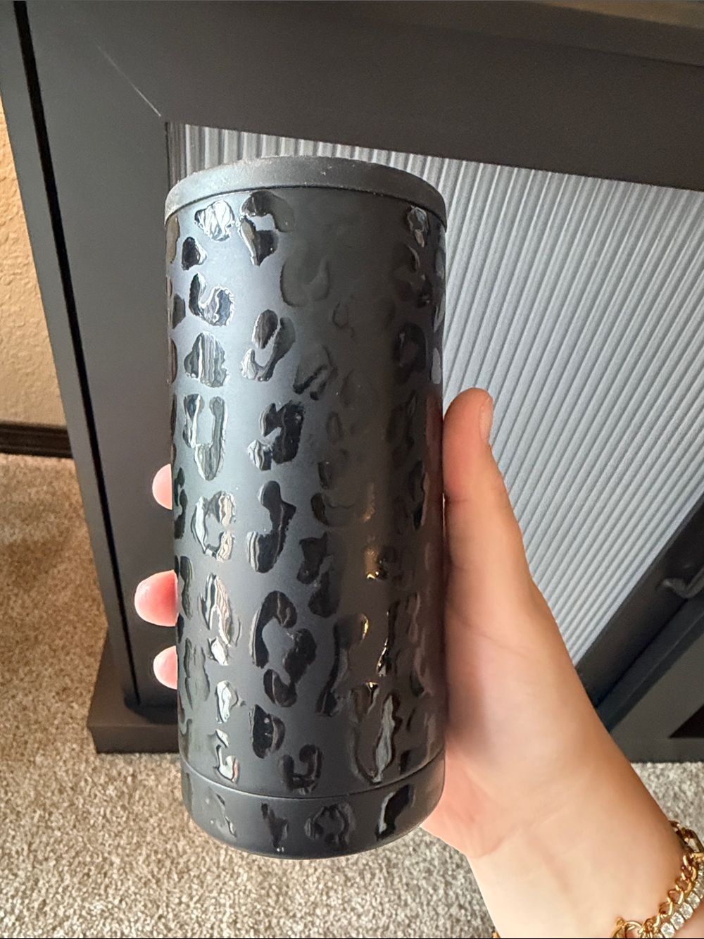 Black Leopard Stainless Koozie for slim cans 12oz - Sleek Matte Finish - Picture 2 of 4